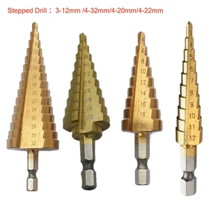 Мини сверло 3-12 мм 4-32 мм 4-20 мм 4-22 мм ступенчатое сверло с титановым покрытием 14 Шестигранная ручка дерево печатная плата металлическое сверление электроинструмент