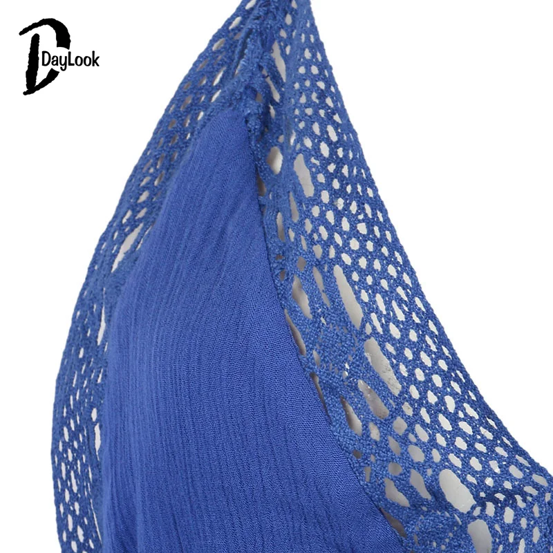 DayLook 2016 Летний Топ Женщин Синий и Белый Холтер Кружева Сетки Открытым вернуться