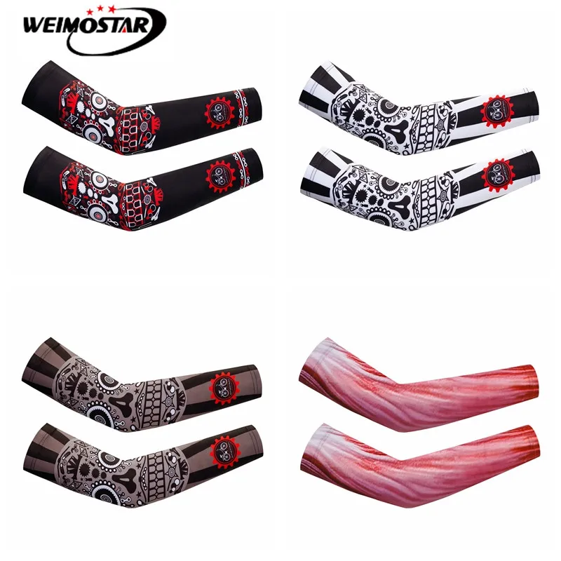 Outdoor sports Cycling Arm Warmers Men women Bike Bicycle Armwarmer sun UV Protection Cuff Sleeves Car MTB Arm Sleeves red Skull