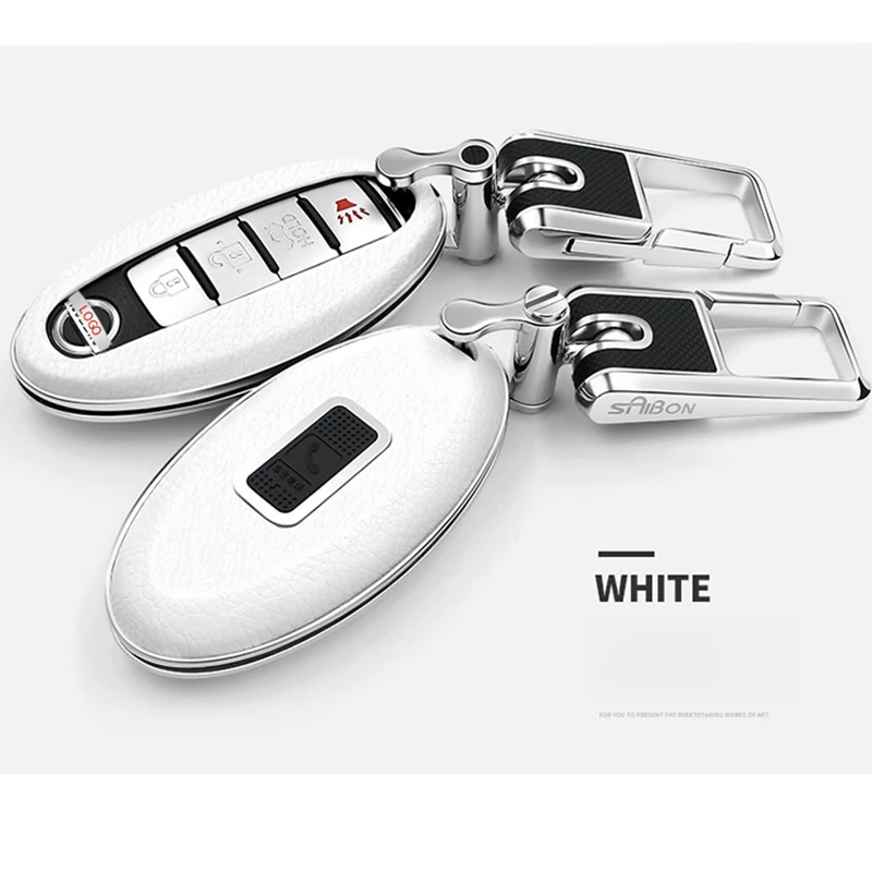 white set Чехол для ключей автомобиля, брелок из цинкового сплава для Nissan X-Trail 370Z Cube Micra Qashqai Juke Leaf Tiida Cube Quest Versa - Название цвета: white set