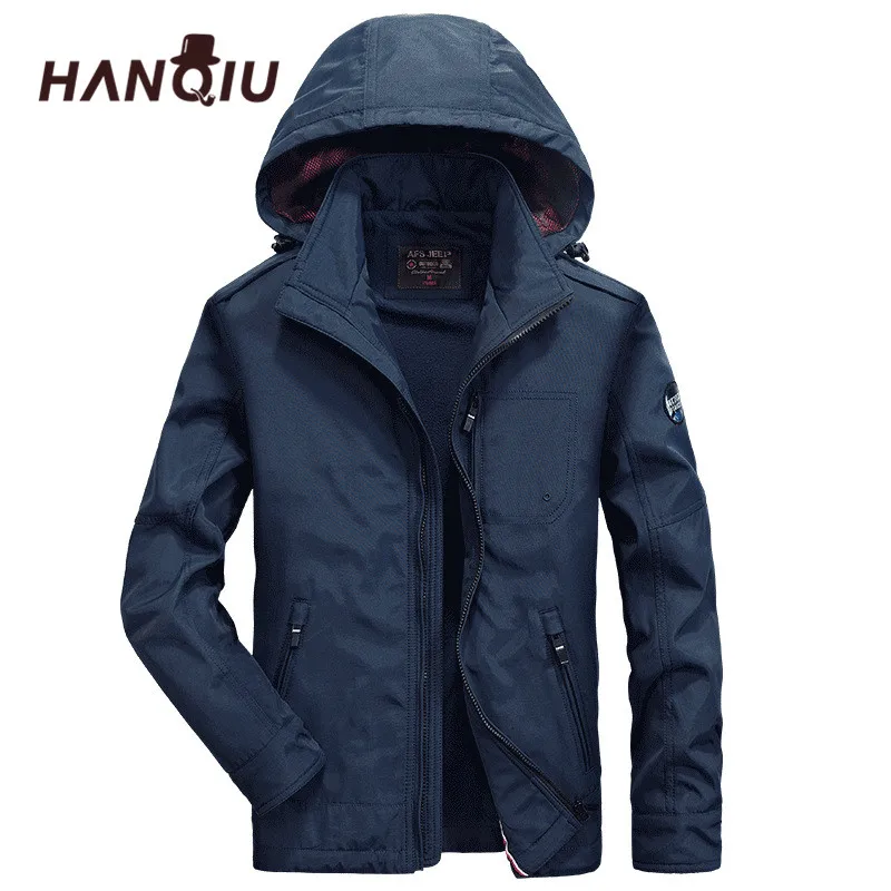 Модная Осенняя мужская куртка HANQIU Мужская однотонная верхняя одежда с капюшоном