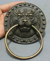 free shipping bi002844 chinese bronze copper carved fengshui lion head statue palace mask door knocker