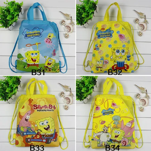 12 шт. Губка Боб Дети Drawstring Рюкзаки Сумки для школы и шопинга нетканые ткани Дети День рождения лучший подарок - Цвет: Mixed with handle