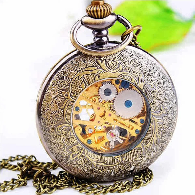 WOONUN Топ бренд класса люкс стимпанк Скелет Механические карманные часы для мужчин