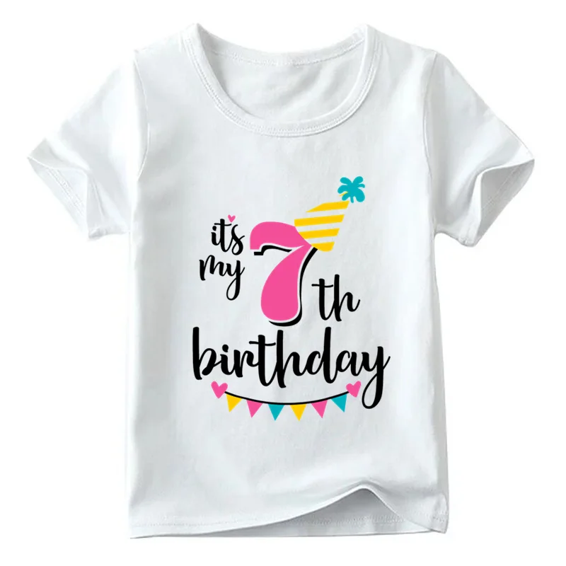 Футболка для девочек с надписью «Happy Birthday» и цифрой 1-7 летняя белая футболка для малышей Детская одежда с принтом цифр на день рождения HKP2432 - Цвет: White G