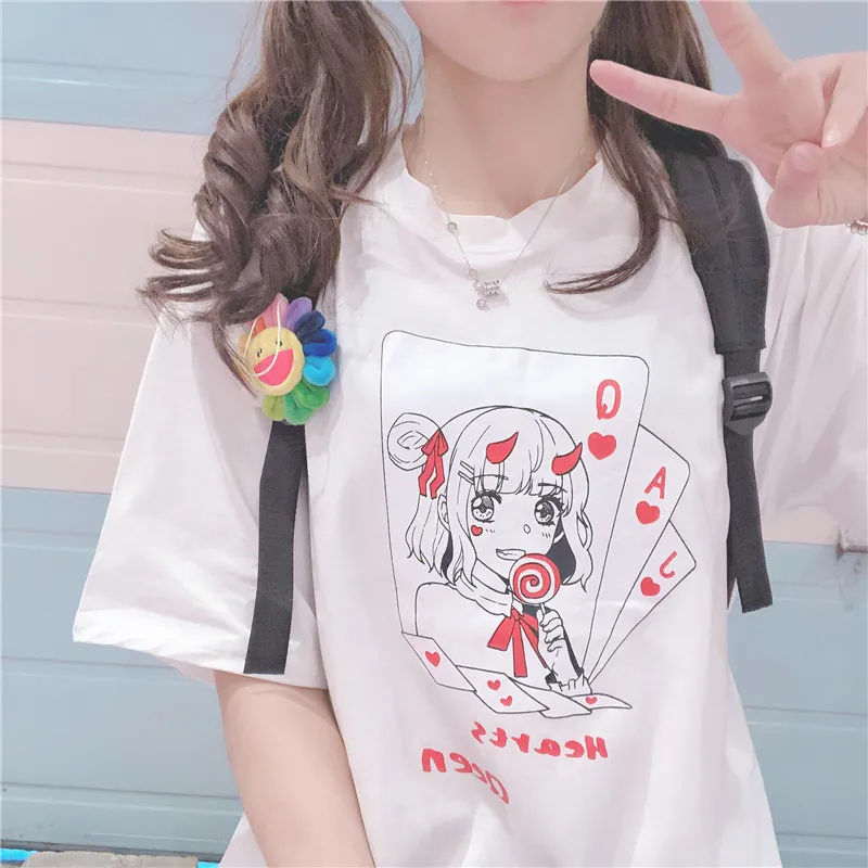 Neploe женская футболка с коротким рукавом Harajuku Janpanese Футболка с принтом для девочек Топ Повседневная Уличная одежда женские футболки 52535