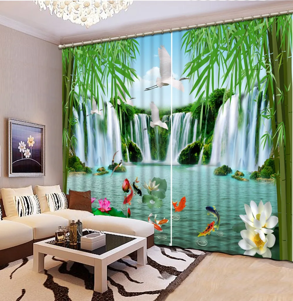 

Chinese Photo Printing Waterfall landscape Blackout Curtains Window Curtain Living Room Bamboo Decor Door Window Wall Cover