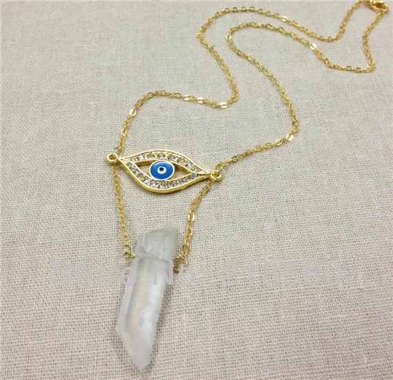 Женское Ожерелье золотистого цвета с кварцевым кристаллом и голубым Злым