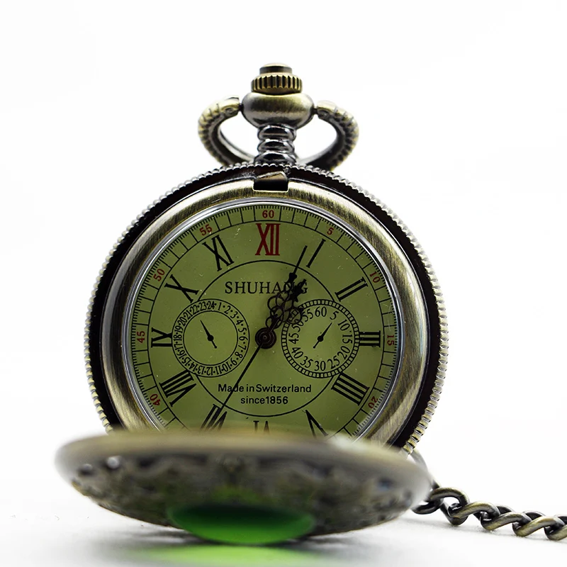 Vintage Exquisite Hollow Carved Gemstone Mechanical Pocket Watch Best Men's Necklace Pendant Accessories Gentleman Style Clock