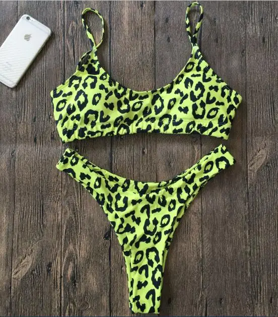 Yellow leopard dot Леопардовый женский купальник, мини стринги, бикини,, купальник Mujer, женский купальник, комплект бикини, винтажный, пляжный, бикини, feminino - Цвет: Yellow leopard dot
