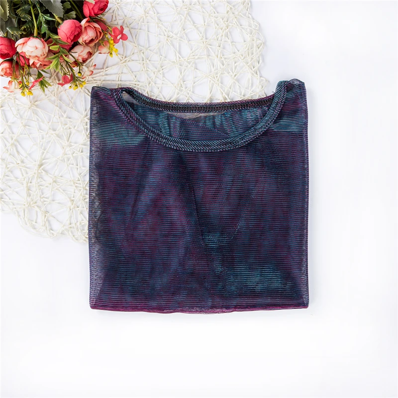 Сексуальные женские летние сетчатые прозрачные майки Camis Клубная одежда женские Блестящие Блестки прозрачные блестящие короткий топ рукав женская майка с тонкими бретелями
