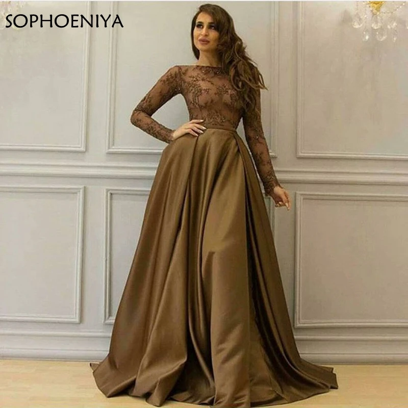 

New Arrival High Neck Long sleeve evening dress Dubai Kaftan Saudi Arabic Evening gowns A-Line Formal dress Evening caftan