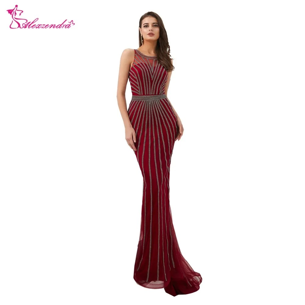 

Alexzendra Dark Red Mermaid Formal Evening Dress 2019 Illusion Back Prom Dresses Plus Size Special Party Dresses