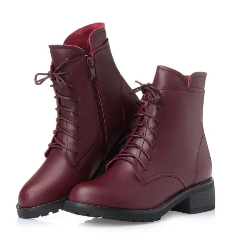 red single boots Новинка; сезон осень-зима; теплые зимние ботинки из толстого плюша и шерсти; женская обувь; Ботинки martin; коллекция года; элегантные модные ботинки из воловьей кожи - Цвет: red single boots