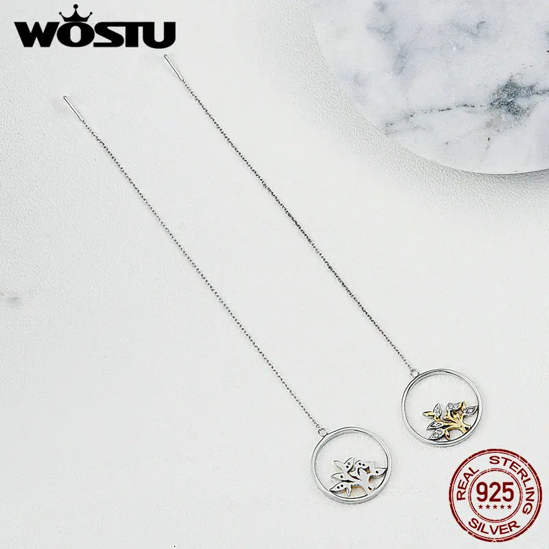 WOSTU Аутентичные 925 пробы Серебряные золотые искренности дерево любви Длинные