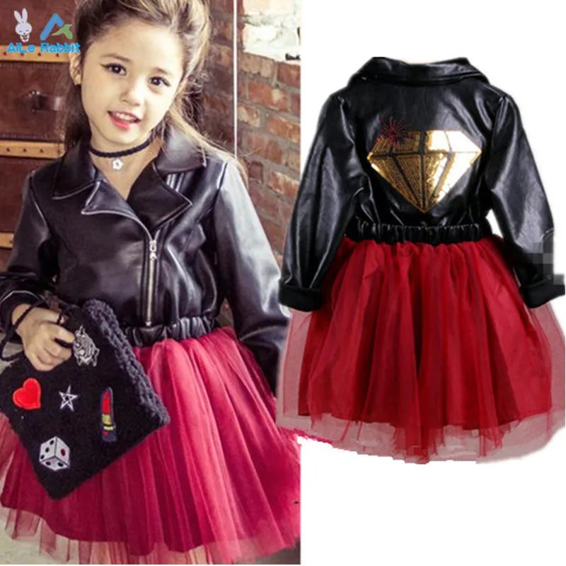 Новинка кожаное платье для принцессы AiLe Rabbit фата красное с блестками детская