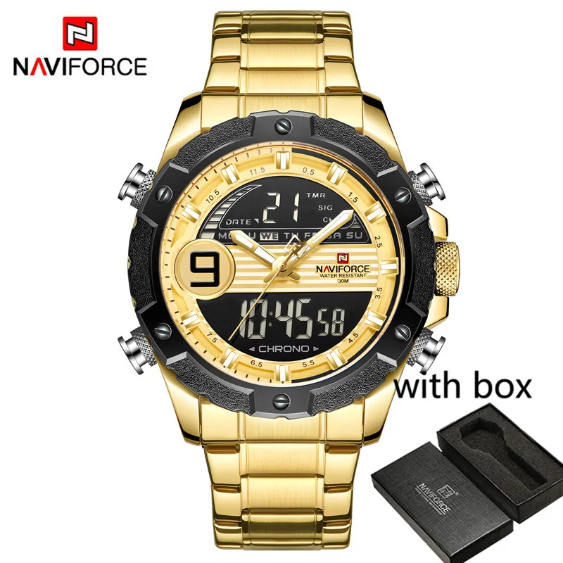 NA9146S02 with box NAVIFORCE часы Мужские лучший бренд класса люкс цифровые аналоговые спортивные наручные часы военные из нержавеющей стали мужские часы Relogio Masculino 9146 - Цвет: NA9146S02 with box