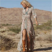 womens clothing 2022 new summer fashion v neck vintage print chiffon dress three quarter sleeve dresses female