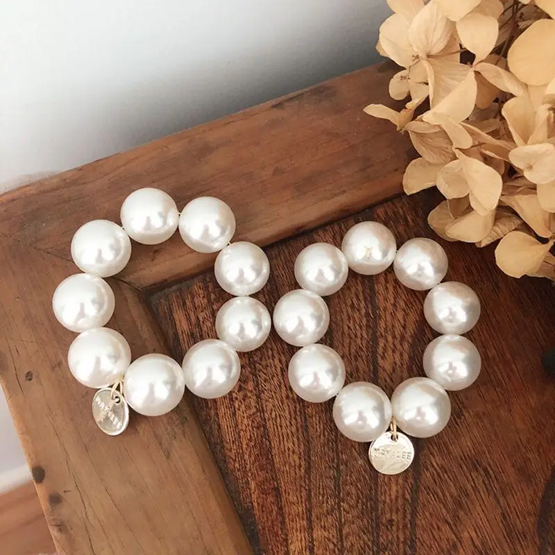 Korean Imitation Pearl Beading Hair Ties Women Metal Pendant Charms Elastic Bracelet DIY Styling Decorative Ponytail Holder |