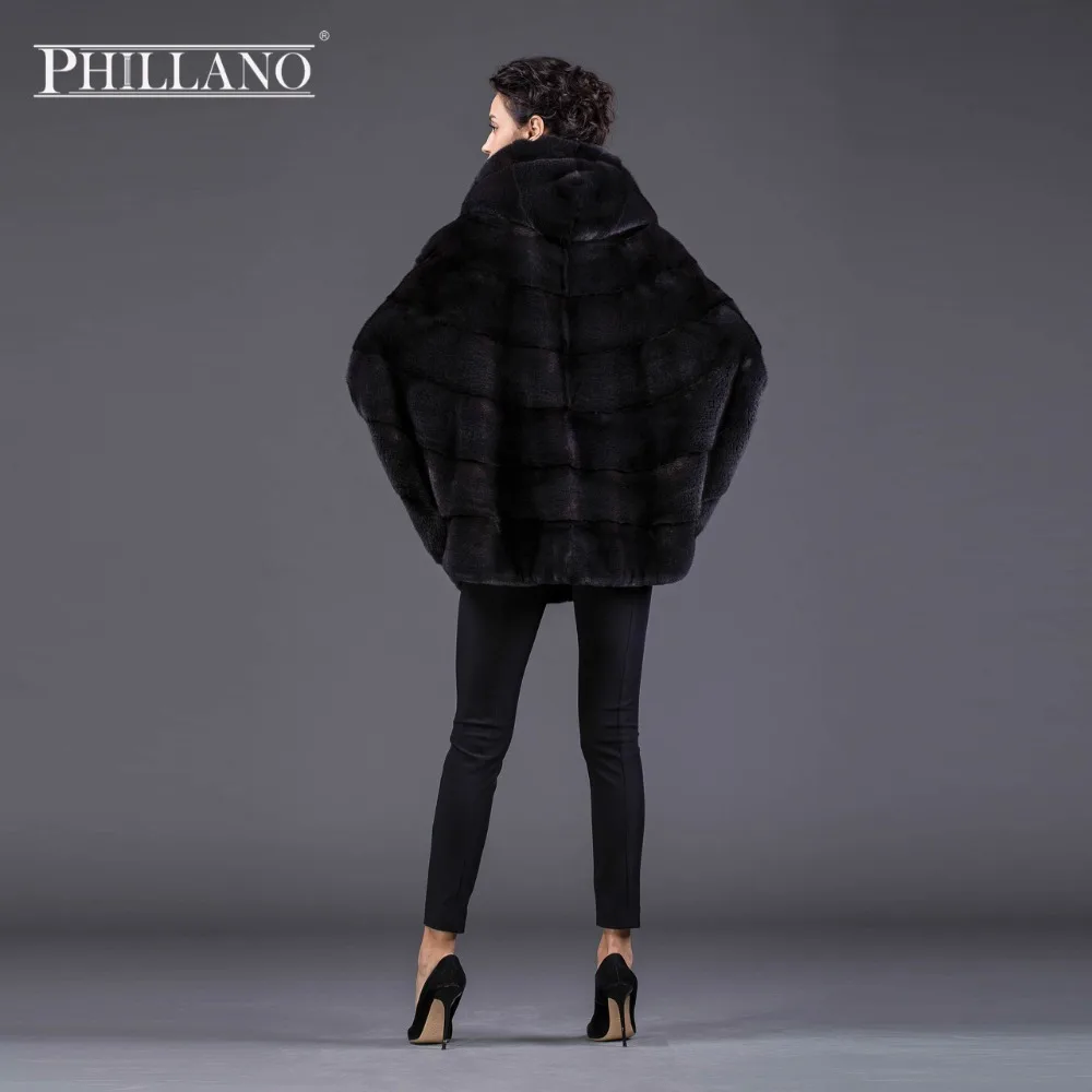 PHILLANO Новый Летучая Мышь Фасон Женская Куртка Меховая из Норки Шубы Из Меха