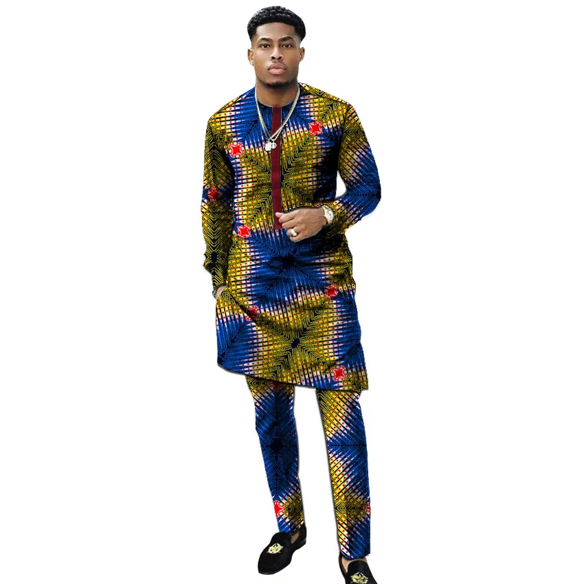 Африканские мужские комплекты из 2 предметов: Топ и штаны одежда в африканском
