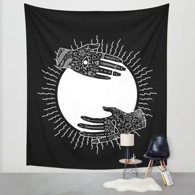 

Classical black and white cloth tapestry,multi-function tapestry 146*146cm, table cloth, wall cloth, wearable beach blanket