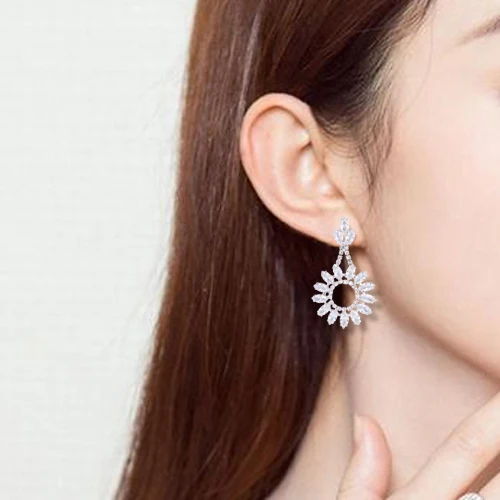 Большой круглый висячие серьги с фианит белого золота Цвет Кристалл Циркон Brinco