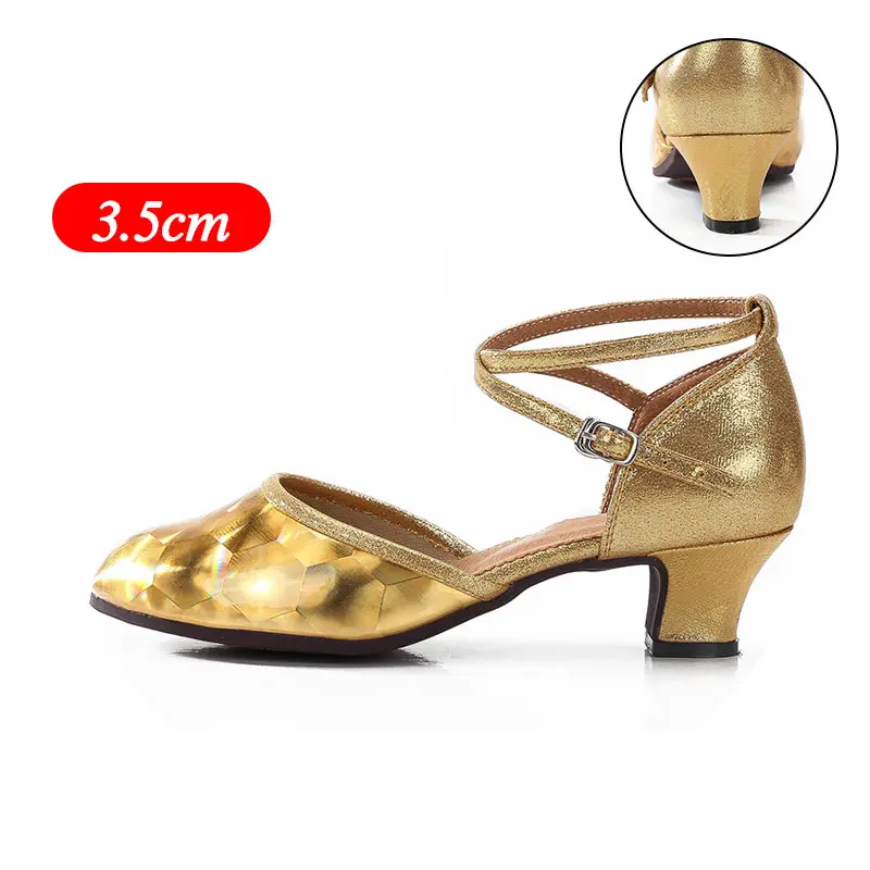 Gold 3.5cm New Style Women Ladies Latin Tango Shoes For Dancing Closed Toe Red/Gold Ballroom Salsa Dance Shoes Wholesale Heels 3.5cm/5.5cm - Цвет: Gold 3.5cm