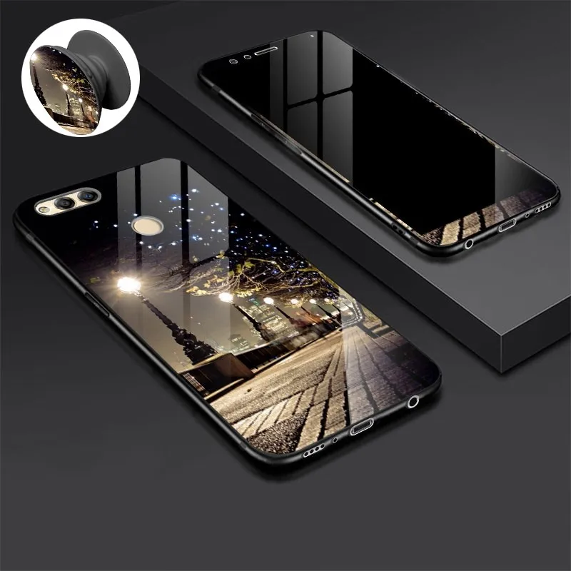 Street Чехол из закаленного стекла для Huawei Honor 7X 8X, мультяшный противоударный чехол для Huawei Honor P20 P10 Lite, чехол из закаленного стекла - Цвет: Street