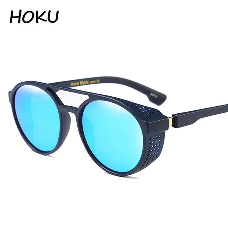 HOKU 2018 Новая мода круглая рамка стимпанк Стиль боковых сетчатых солнцезащитные
