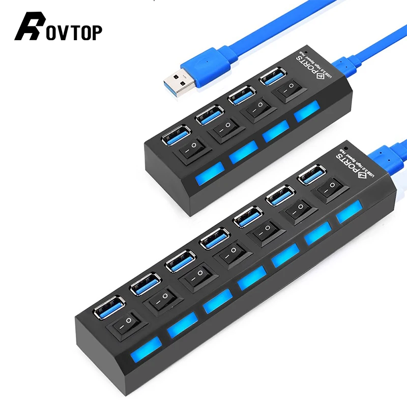 Концентратор Rovtop usb хаб 3 0 4/7 портов Micro USB разветвитель с адаптером питания