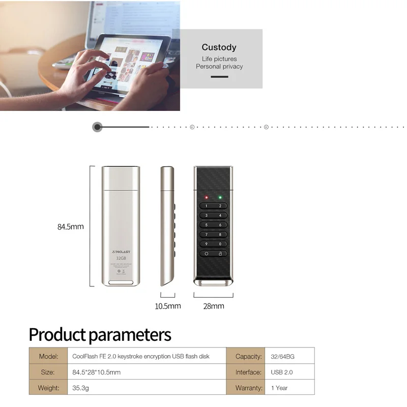 Teclast Usb флэш-накопитель пароль ключ безопасный U диск портативное оборудование секретный щит Кнопка шифрования U диск