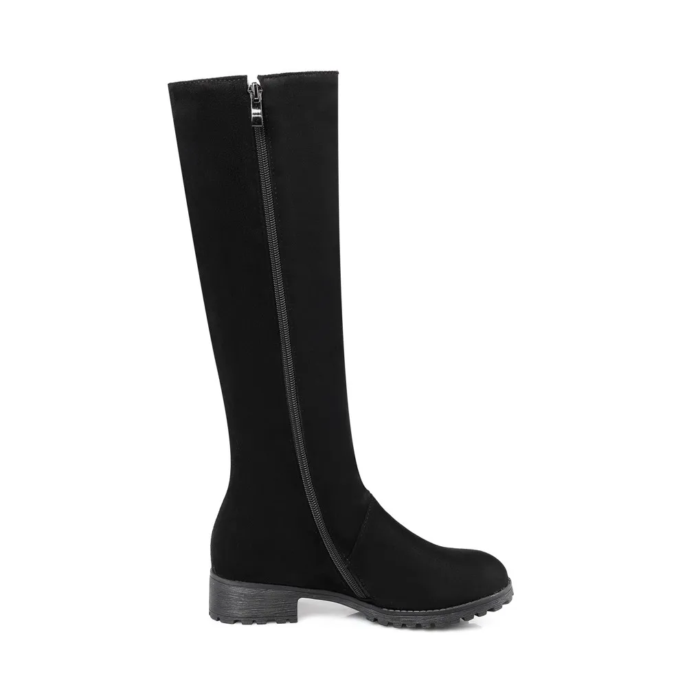 Женские сапоги до колена на молнии с круглым носком квадратном каблуке|knee high