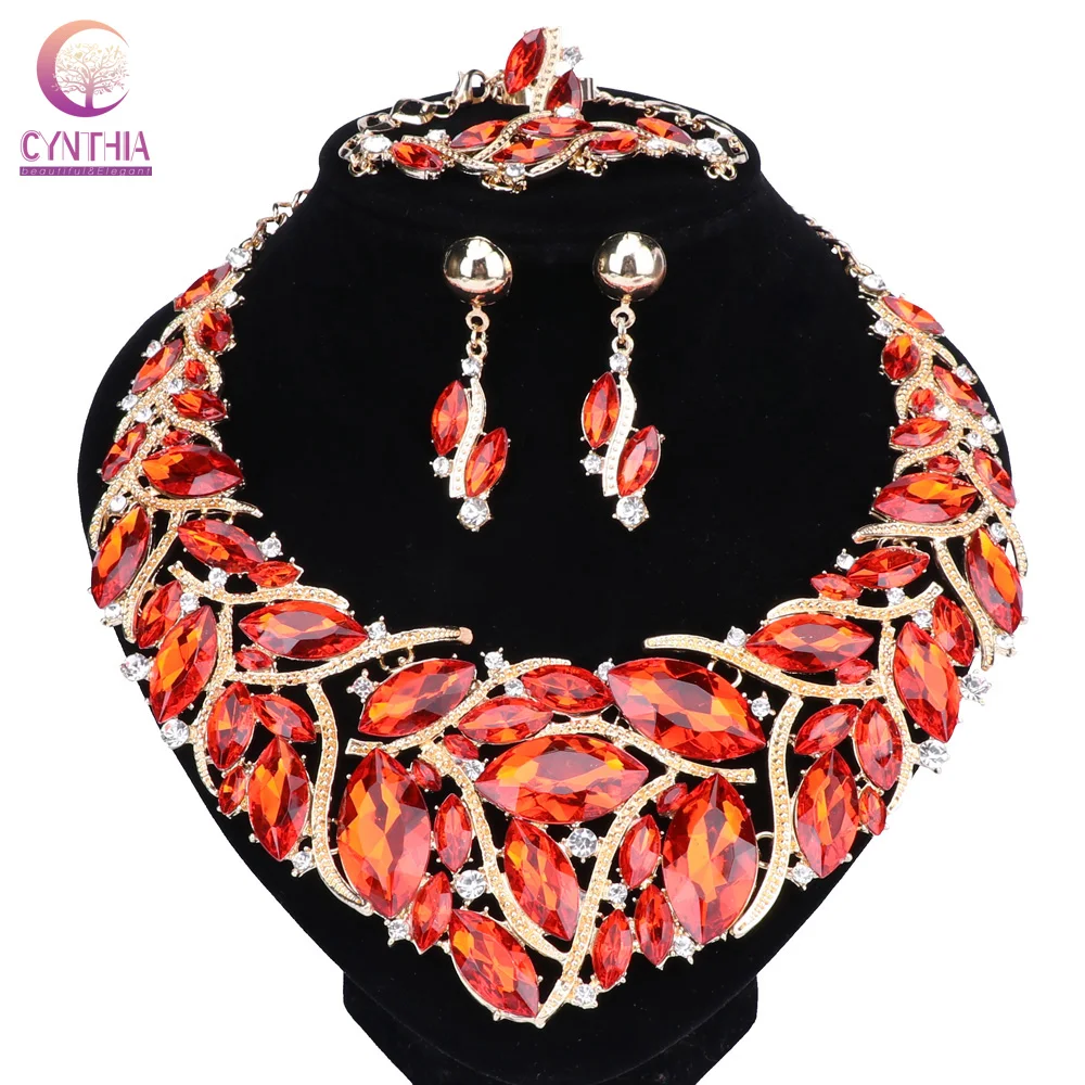 Женский свадебный комплект ювелирных изделий свадебное хрустальное ожерелье