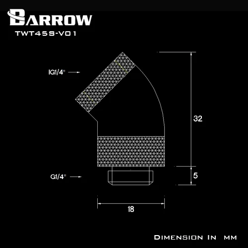 Барроу G1/4 &quot45 градусов Поворотный переходник штуцер разъем 360 вращения TWT45S