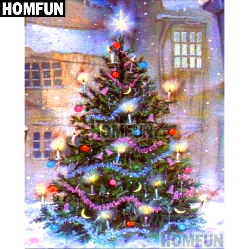 Алмазная живопись HOMFUN A01865 картина Рождественская елка с полными