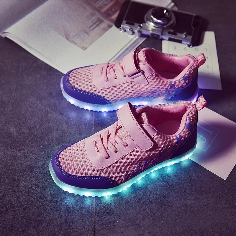 2018 Children USB Charging LED Light Up Casual Shoes Boys Girls Glowing Luminous Sneakers Air Mesh Breathable Tennis | Детская одежда и