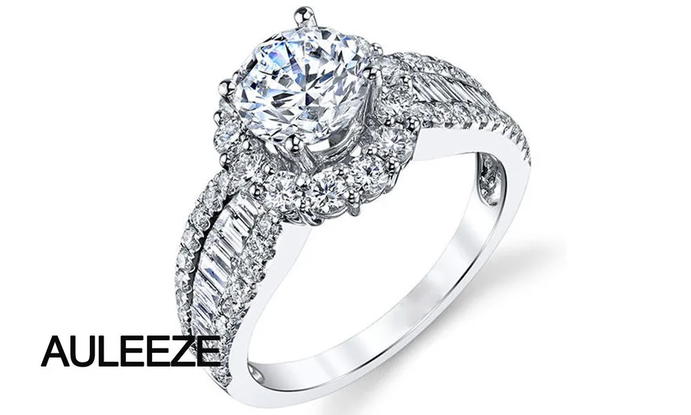 Цветочный мотив кластера Halo 1.25CT круглой огранки Настоящее Moissanites 14 к 585 Белое золото кольцо в группе Лаборатория Grown ювелирные изделия из чистых бриллиантов