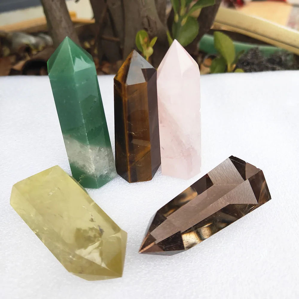 

Crystal wand point natural rose quartz citrine tiger's-eye Aventurine towers Healing