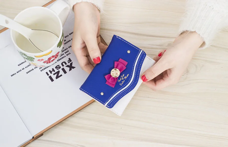 Женский короткий кошелек конфетного цвета с бантом, клатч, кошелек, Модный женский Сейлор Мун, кошелек, сумочка, сумочка для монет, новинка, популярный