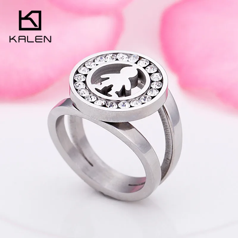 KALEN, нержавеющая сталь, золото/серебро, очаровательные кольца для девушек, для женщин, размер 6-9, стразы, Мультяшные, для девушек, на палец, кольца средней длины, Женские Ювелирные изделия - Цвет основного камня: KR47907-K
