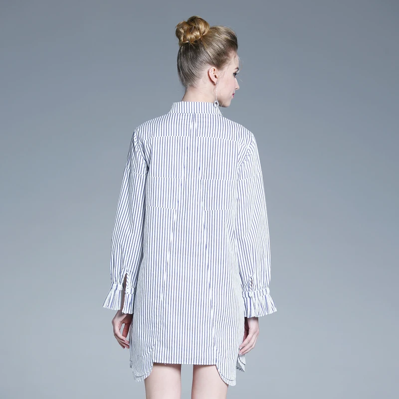 Платье рубашка AOFULI M ~ XXXL дизайнерское в полоску женское однобортное хлопковое