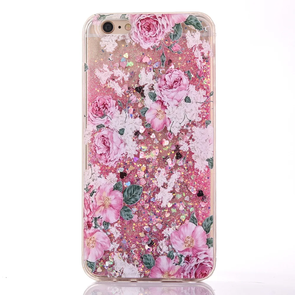 Carcasa For iPhone 6S 6Plus Flower Clear Hard Phone Bumper Coque X 7 8 7Plus 8Plus Floral Bling Liquid Cover |