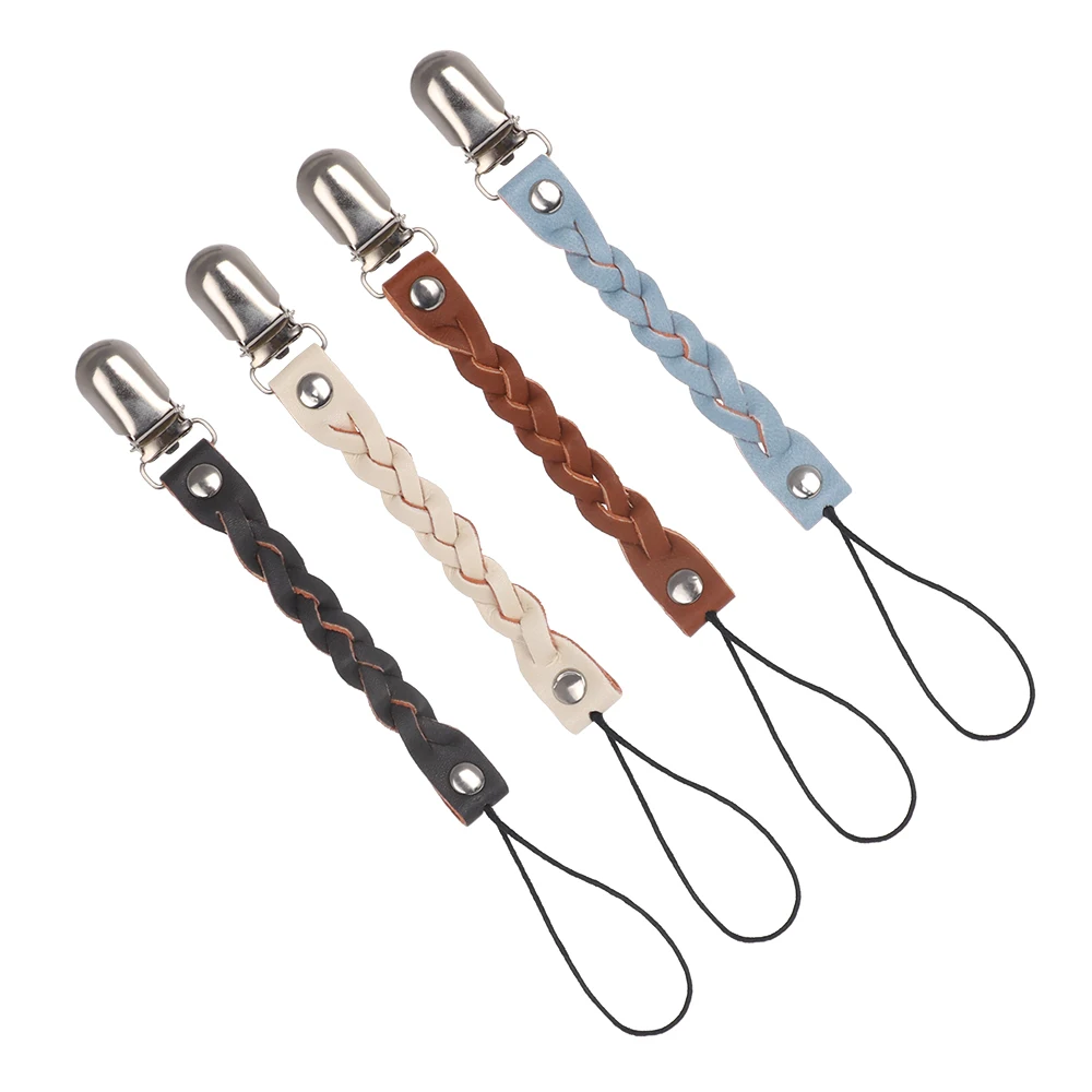 

HOT Baby Feeding 1PC leather+metal Baby Toddler Boy Girl Dummy Pacifier Leather Soother Nipple Clip Chain Holder Strap Gifts