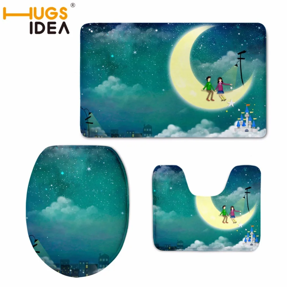 HUGSIDEA дизайн Луны домашний Рождественский коврик для ног унитаза чехол сиденья