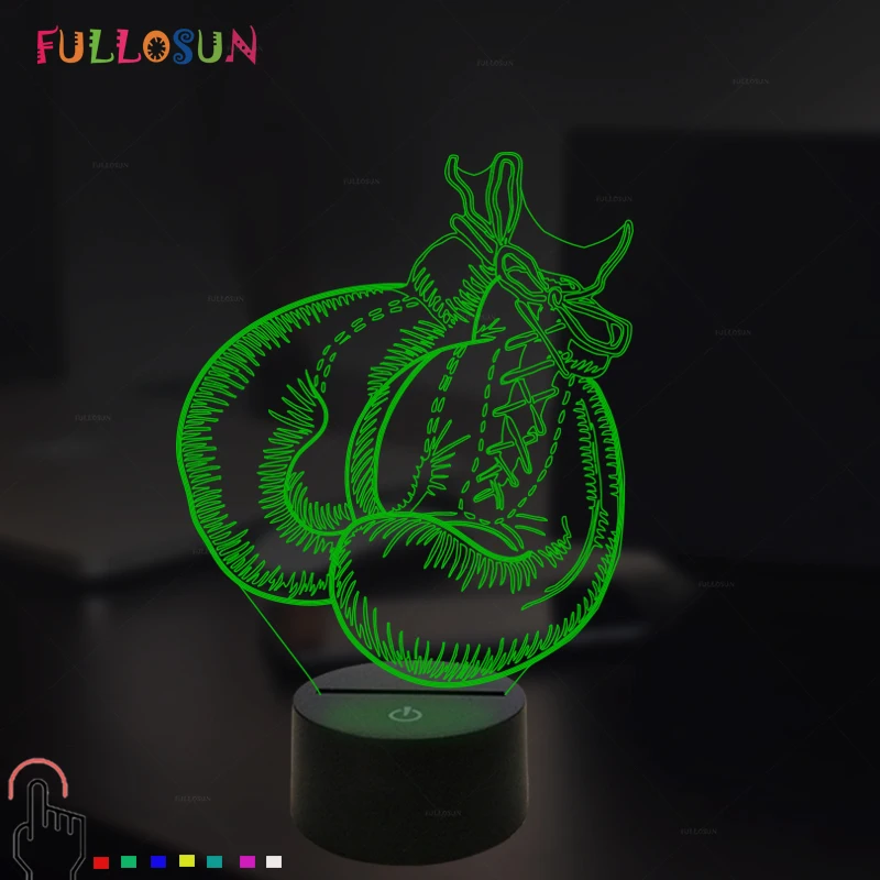 Ночник LED 3D иллюзия Лампа боксерская Золотая Модель USB Сенсорная лампа 7 цветов