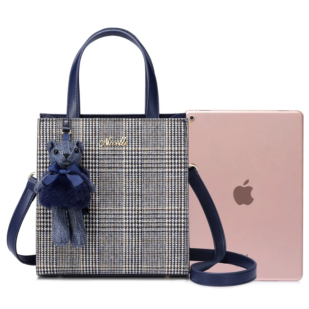 NUCELLE/брендовый женские из искусственной кожи сумки Дамская мода плед Tote кошелек