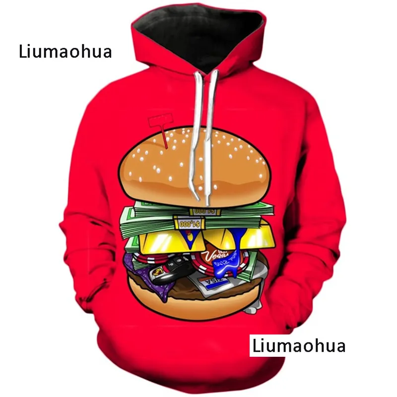 

Liumaohua Funny Money Burger Hoodie Hoody Outwear 3D Hoodies Autumn Sportwear Hoody Tracksuits