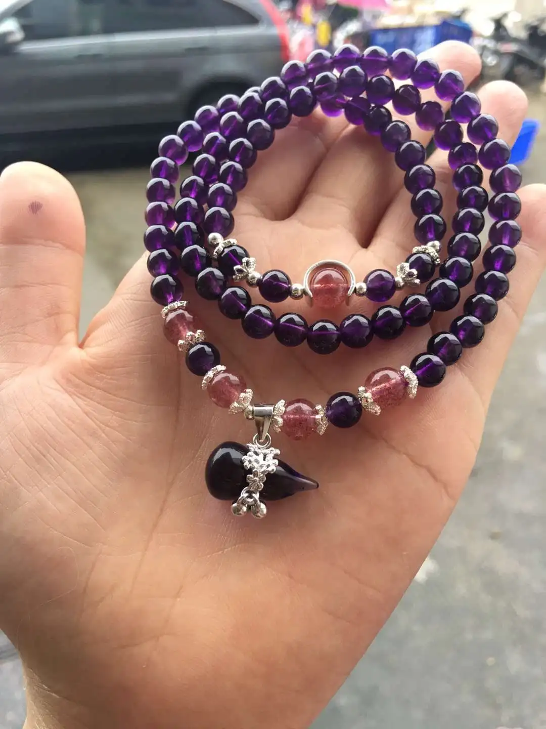 Браслет из серебра 925 пробы с натуральным аметистом и тыквой|fine jewelry|gift braceletgifts free |