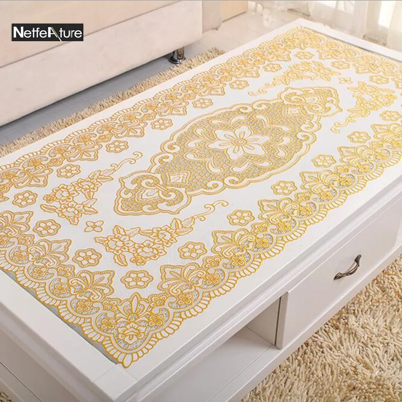 

ПВХ бронзовая скатерть 60*100 см/60*120 см, Европейская классическая салфетка для обеденного стола, изоляция, защита от ожогов, декоративный ковр...